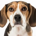 Ravishing realistic portrait beagle dog on white isolated background. Royalty Free Stock Photo