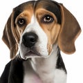 Ravishing realistic portrait beagle dog on white isolated background. Royalty Free Stock Photo