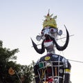 Ravnans being ignited during Dussera festival at ramleela ground in Delhi, India, Big statue of Ravana to get fire during the Fair