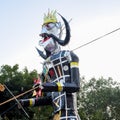 Ravnans being ignited during Dussera festival at ramleela ground in Delhi, India, Big statue of Ravana to get fire during the Fair