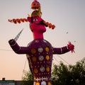 Ravnans being ignited during Dussera festival at ramleela ground in Delhi, India, Big statue of Ravana to get fire during the Fair