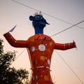 Ravnans being ignited during Dussera festival at ramleela ground in Delhi, India, Big statue of Ravana to get fire during the Fair