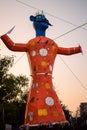 Ravnans being ignited during Dussera festival at ramleela ground in Delhi, India, Big statue of Ravana to get fire during the Fair