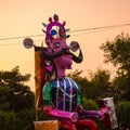 Ravnans being ignited during Dussera festival at ramleela ground in Delhi, India, Big statue of Ravana to get fire during the Fair