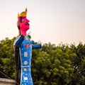 Ravnans being ignited during Dussera festival at ramleela ground in Delhi, India, Big statue of Ravana to get fire during the Fair