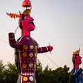 Ravnans being ignited during Dussera festival at ramleela ground in Delhi, India, Big statue of Ravana to get fire during the Fair