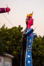 Ravnans being ignited during Dussera festival at ramleela ground in Delhi, India, Big statue of Ravana to get fire during the Fair