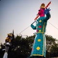 Ravnans being ignited during Dussera festival at ramleela ground in Delhi, India, Big statue of Ravana to get fire during the Fair