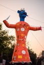 Ravnans being ignited during Dussera festival at ramleela ground in Delhi, India, Big statue of Ravana to get fire during the Fair