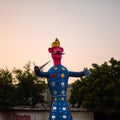 Ravnans being ignited during Dussera festival at ramleela ground in Delhi, India, Big statue of Ravana to get fire during the Fair