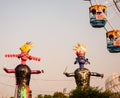 Ravnans being ignited during Dussera festival at ramleela ground in Delhi, India, Big statue of Ravana to get fire during the Fair