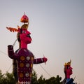 Ravnans being ignited during Dussera festival at ramleela ground in Delhi, India, Big statue of Ravana to get fire during the Fair