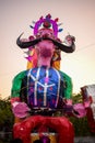 Ravnans being ignited during Dussera festival at ramleela ground in Delhi, India, Big statue of Ravana to get fire during the Fair