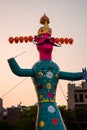 Ravnans being ignited during Dussera festival at ramleela ground in Delhi, India, Big statue of Ravana to get fire during the Fair