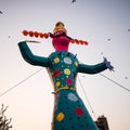 Ravnans being ignited during Dussera festival at ramleela ground in Delhi, India, Big statue of Ravana to get fire during the Fair