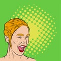 Illustration of a woman winking and laughing in retro pop art style. Royalty Free Stock Photo