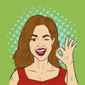 Illustration of a pretty woman with happy face expression close up. Royalty Free Stock Photo