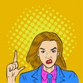 Illustration of a business woman in angry face expression pointing upward. Royalty Free Stock Photo