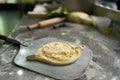 Raw Ajarian khachapuri with cheese Royalty Free Stock Photo