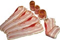 Raw bacon and rolls isolated.