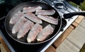 Raw bacon in a skillet Royalty Free Stock Photo