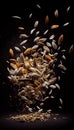 Raw Barley Seeds Creatively Falling-Dripping Flying or Splashing on Black Background Generative AI Royalty Free Stock Photo