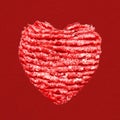 Raw beef burger meat in shape of heart on red background Royalty Free Stock Photo