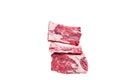 Raw beef calf short ribs meat on a butcher cutting board with cleaver. High quality Isolate, white background. Royalty Free Stock Photo