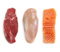 Raw Beef Chicken and Fish Isolated Top View Royalty Free Stock Photo