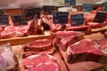 Raw Beef on Display in a Gourmet Food Store