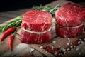 Raw beef filet Mignon steak on a wooden Board Royalty Free Stock Photo