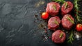 Raw beef filet Mignon steak on a wooden Board with pepper and salt, black Angus marbled meat Royalty Free Stock Photo