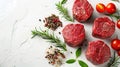 Raw beef filet Mignon steak on a wooden Board with pepper and salt, black Angus marbled meat Royalty Free Stock Photo