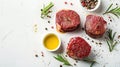 Raw beef filet Mignon steak on a wooden Board with pepper and salt, black Angus marbled meat Royalty Free Stock Photo