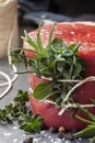 Raw Beef Fillet Steak with herbs Royalty Free Stock Photo