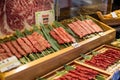 Raw beef fresh Japanese wagyu beef at Tsukiji Fish Market in Tokyo Japan. Royalty Free Stock Photo