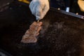 Raw beef fresh Japanese wagyu beef at Tsukiji Fish Market in Tokyo Japan. Royalty Free Stock Photo