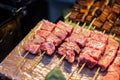 Raw beef fresh Japanese wagyu beef at Tsukiji Fish Market in Tokyo Japan. Royalty Free Stock Photo