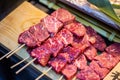 Raw beef fresh Japanese wagyu beef at Tsukiji Fish Market in Tokyo Japan. Royalty Free Stock Photo