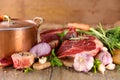 raw beef and fresh vegetables Royalty Free Stock Photo