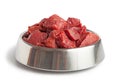 Raw beef meal in bowl, fresh, natural food for dog or cat
