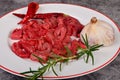 Raw beef meat cut into thin strips Royalty Free Stock Photo