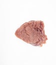 Raw beef meat over on white background, top view, beef pieces