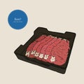 Raw beef meat sliced in tray. Vector Illustration Royalty Free Stock Photo