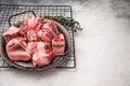 Raw Beef meat and veal bones for stew or goulash. grey background. top view Royalty Free Stock Photo