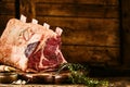 Raw beef rib portion cote de boeuf with rosemary