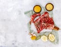 Raw beef ribs, fresh meat with mustard sauce, Royalty Free Stock Photo