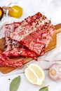 Raw beef ribs, fresh meat with mustard sauce, Royalty Free Stock Photo