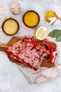 Raw beef ribs, fresh meat with mustard sauce, Royalty Free Stock Photo