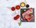 Raw beef ribs, fresh meat with sauce Royalty Free Stock Photo